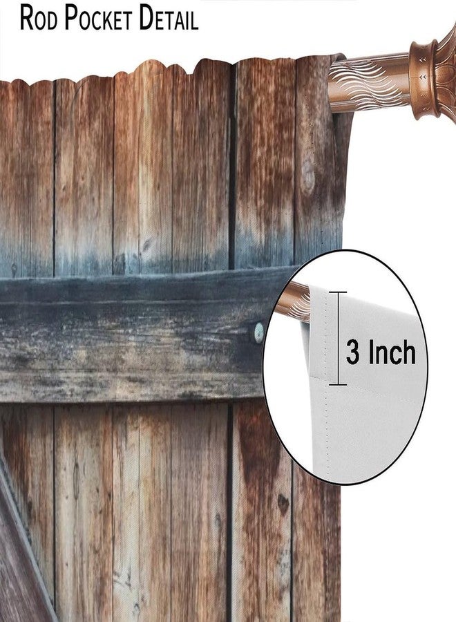 LOMADIA Rustic Country Kitchen Curtains, Retro Farmhouse Vintage Barn Door Wooden Board Pattern 2 Panels Window Rod Pocket DecorateCurtain for Bedroom Living Room Drapes 42x45in - Image 4